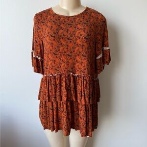 Matilda Jane Give Thanks Tier Ruffle Orange Tunic Boho Peasant CottageTop M